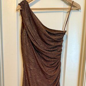 Ralph Lauren Bronze Metallic Dress One Shoulder - Size 8